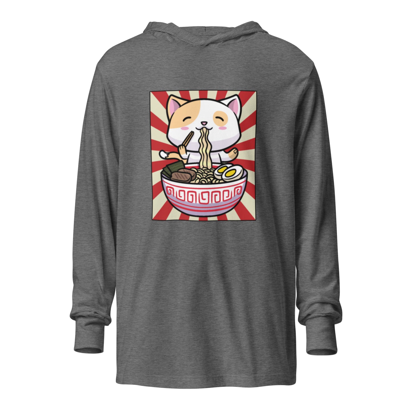 Hooded Long Sleeve Tee White Ramen Cat