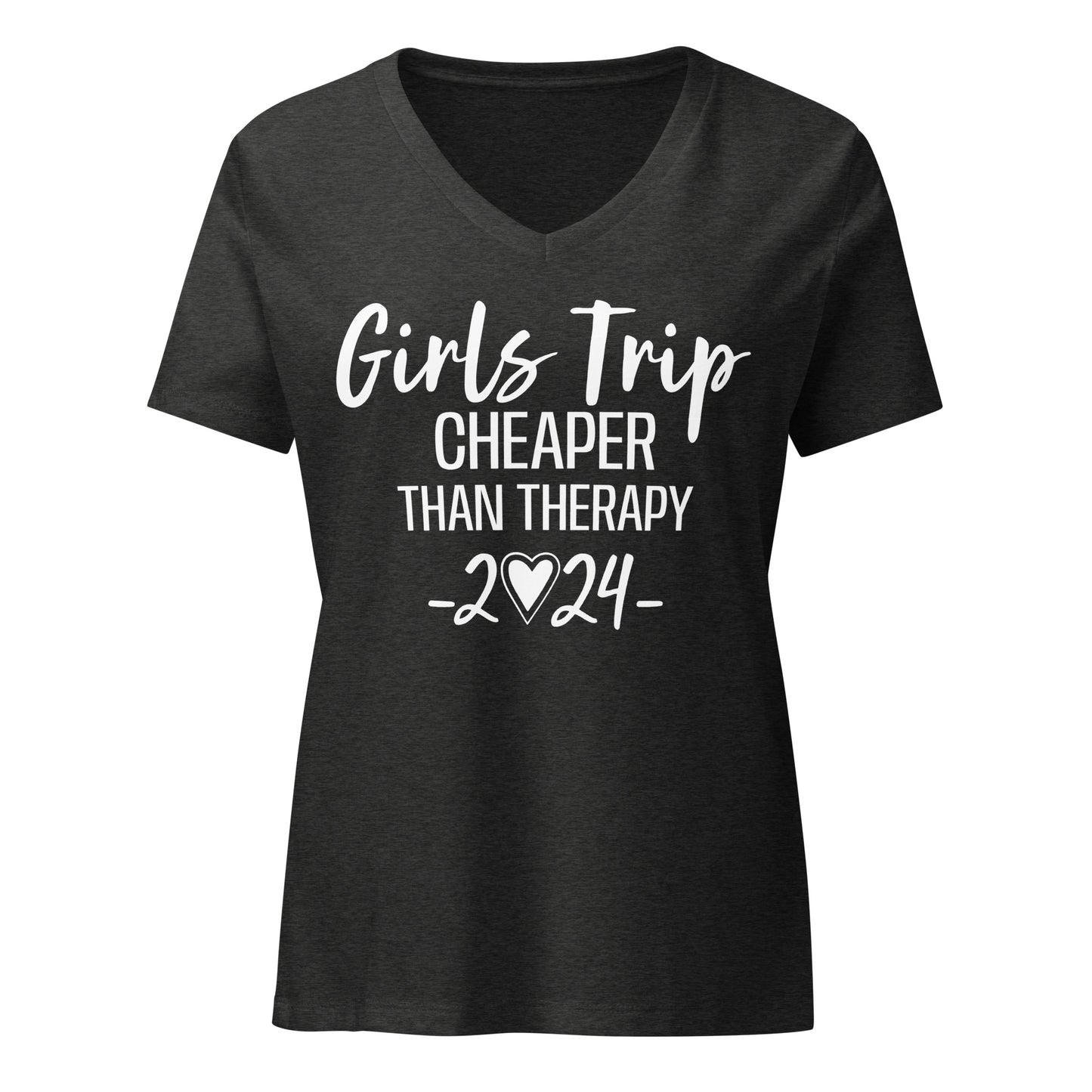 Women’s Relaxed V-neck Tee Girls Trip Cheaper Than Therapy 2024