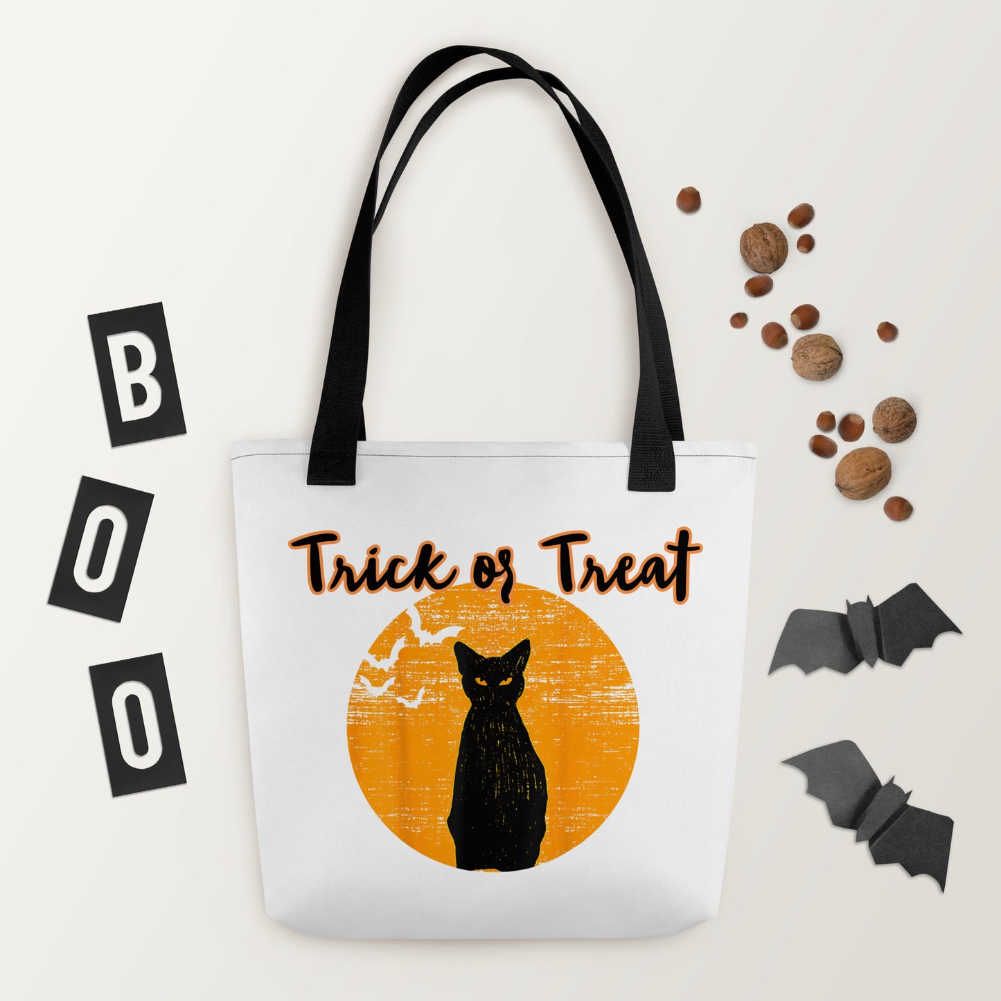 Tote Bag Black Cat Vintage Orange Trick or Treat