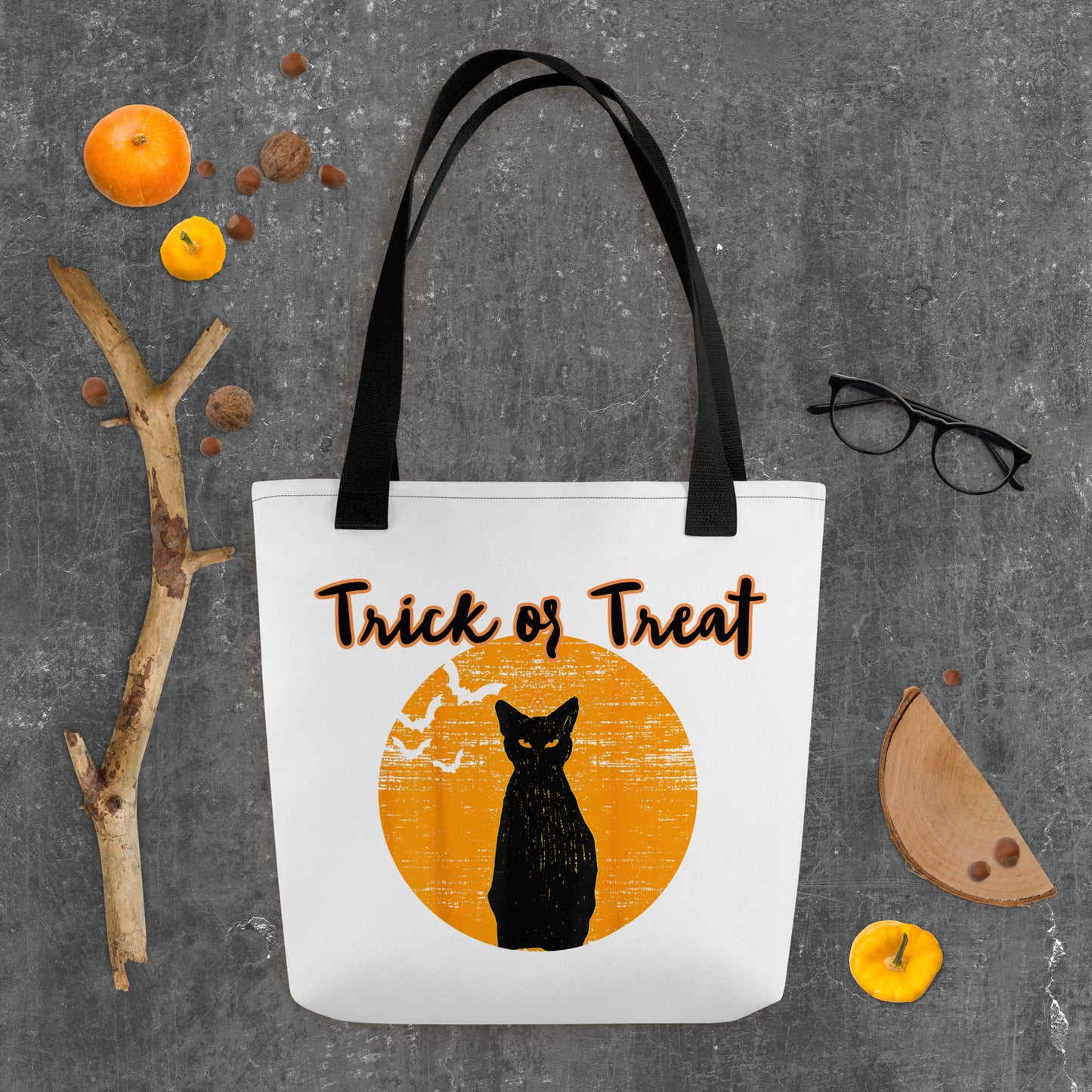 Tote Bag Black Cat Vintage Orange Trick or Treat