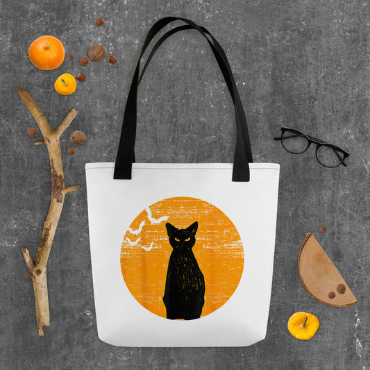 Tote Bag Black Cat Orange Vintage