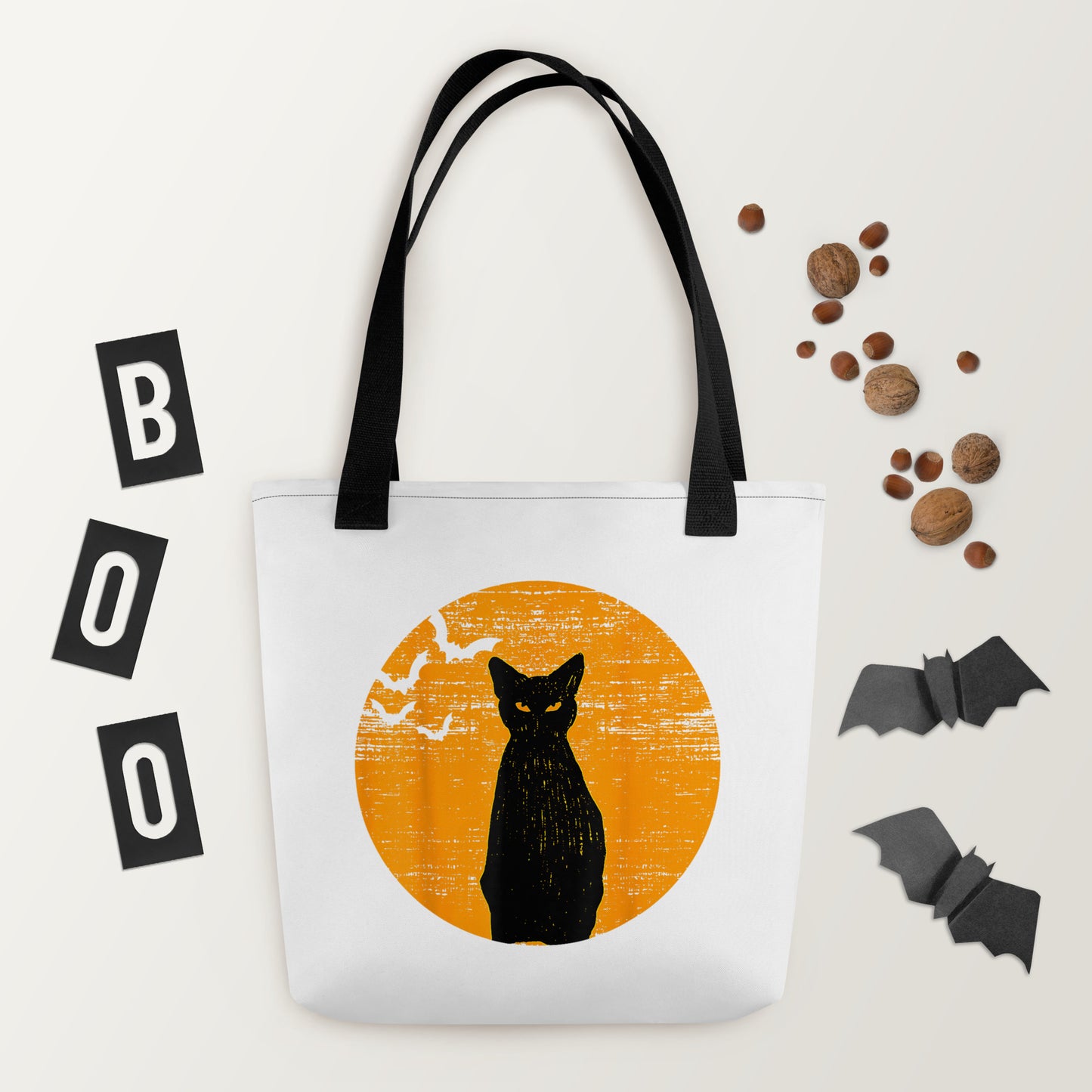 Tote Bag Black Cat Orange Vintage