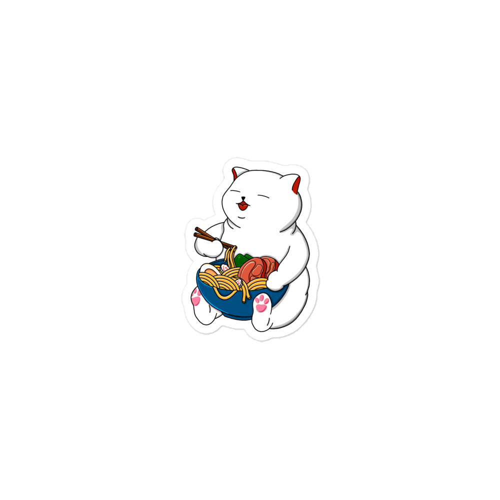 Bubble-Free Stickers White Ramen Cat