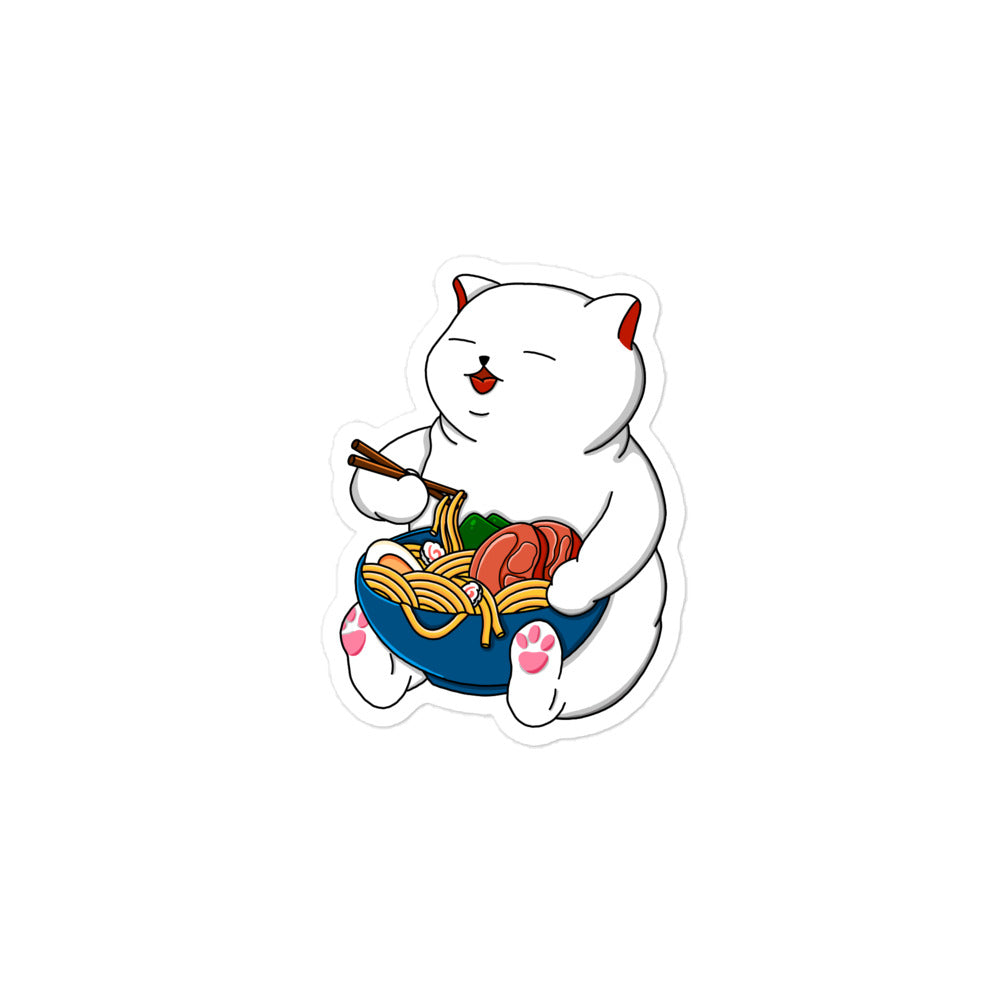 Bubble-Free Stickers White Ramen Cat