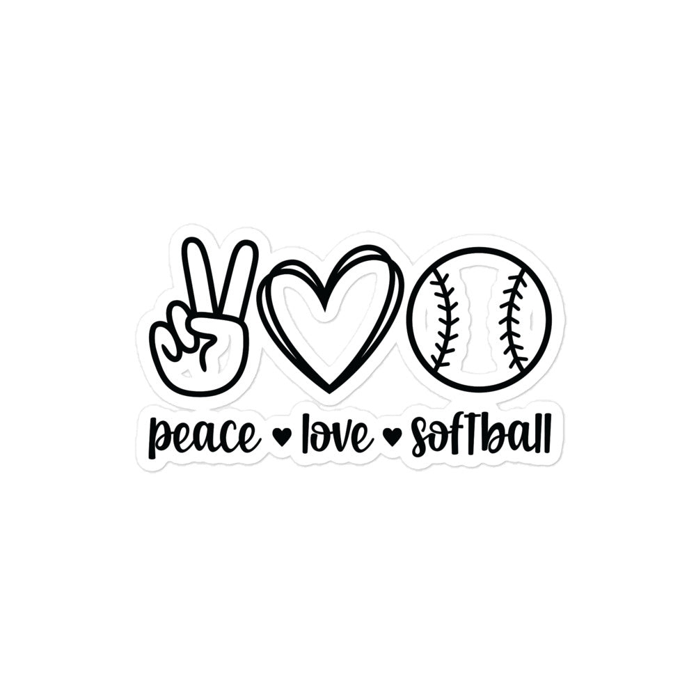 Bubble Free Stickers Peace Love Softball