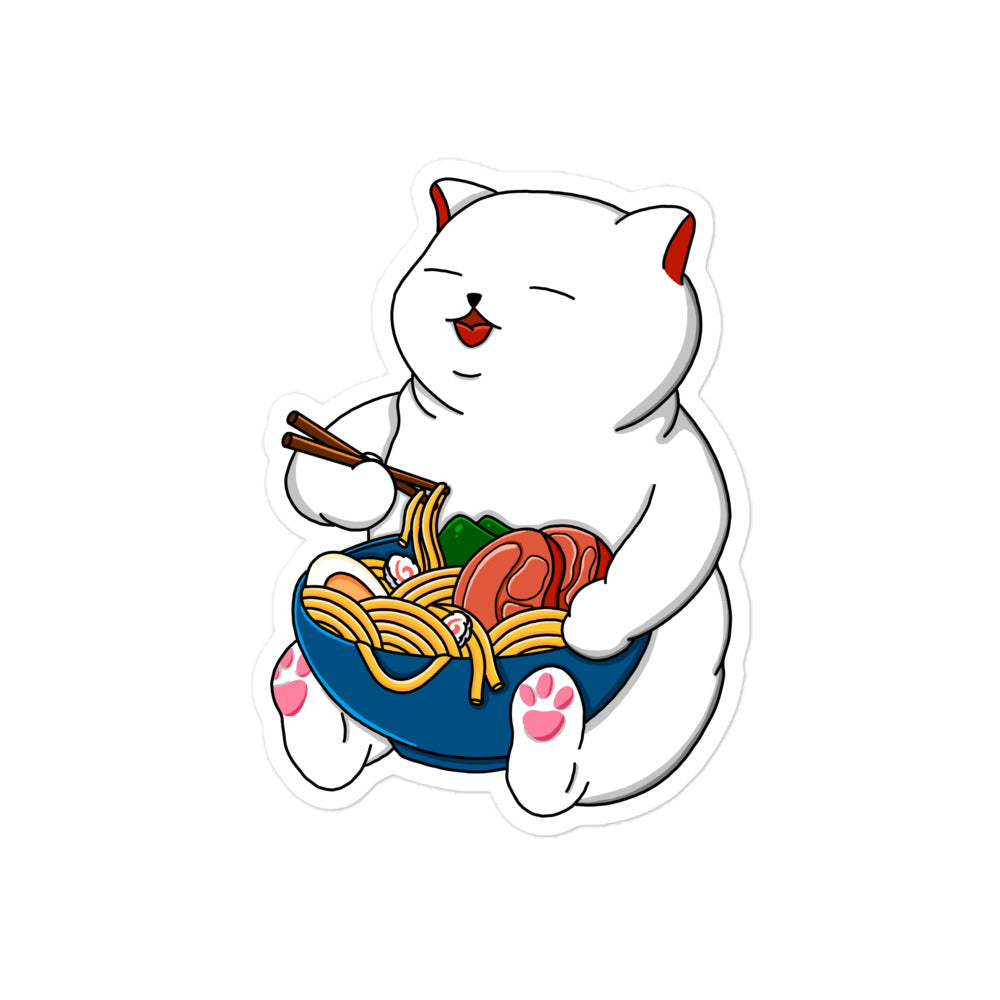 Bubble-Free Stickers White Ramen Cat