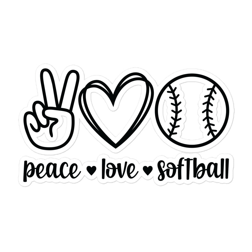 Bubble Free Stickers Peace Love Softball