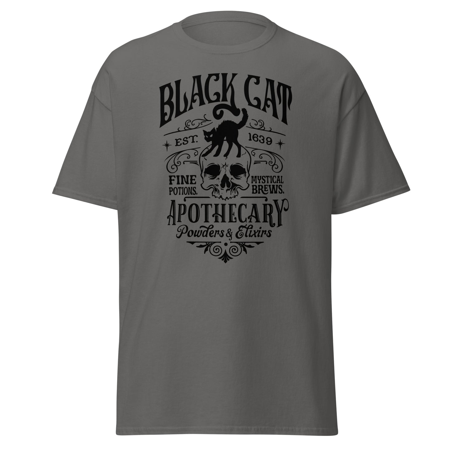 Unisex Short Sleeve Tee Black Cat Apothecary Black Ink