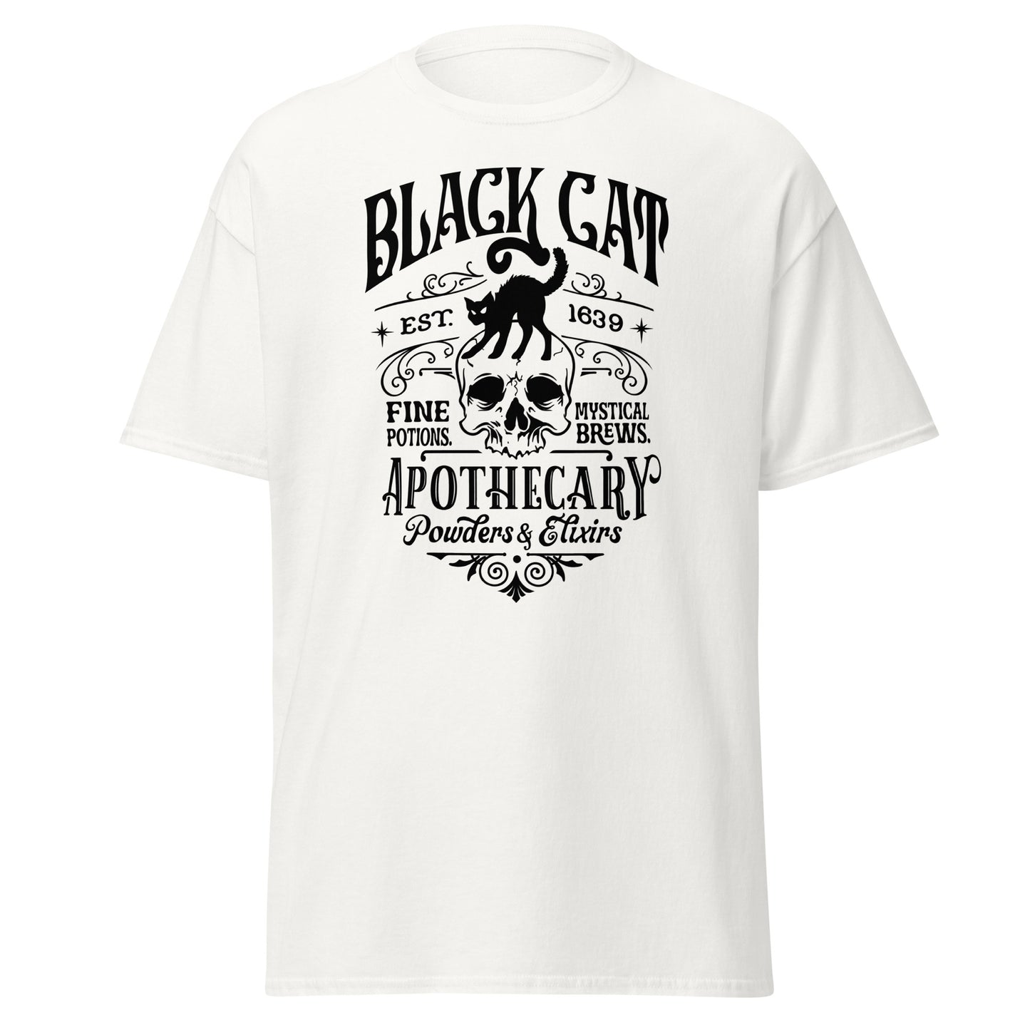 Unisex Short Sleeve Tee Black Cat Apothecary Black Ink