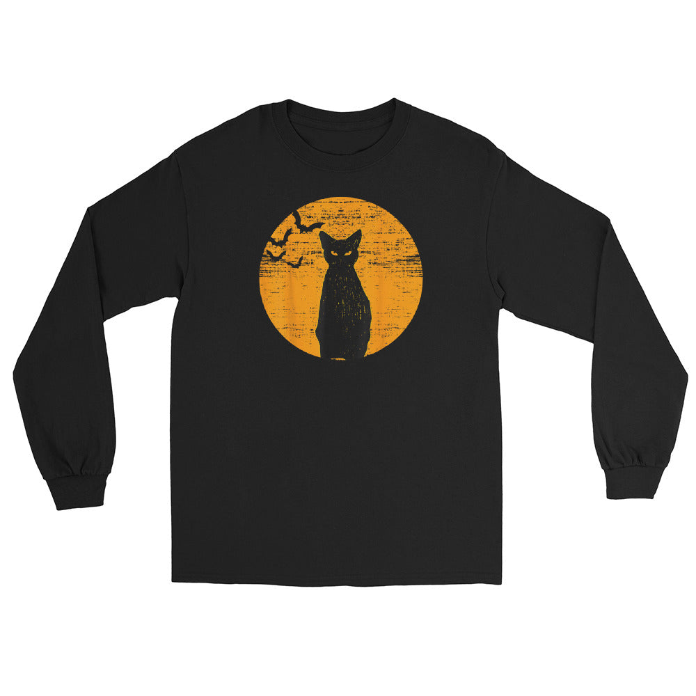 Unisex Long Sleeve Tee Vintage Black Cat Moon