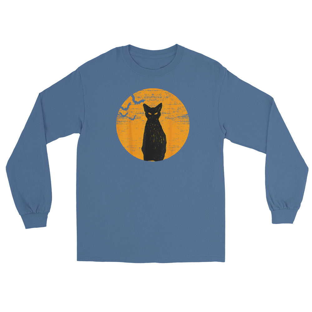 Unisex Long Sleeve Tee Vintage Black Cat Moon