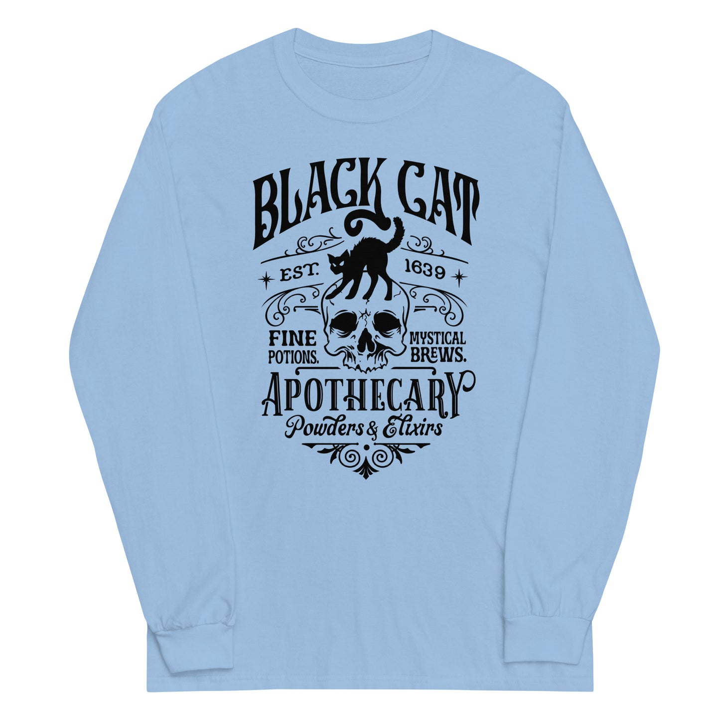 Unisex Long Sleeve Tee Black Cat Apothecary Black Ink