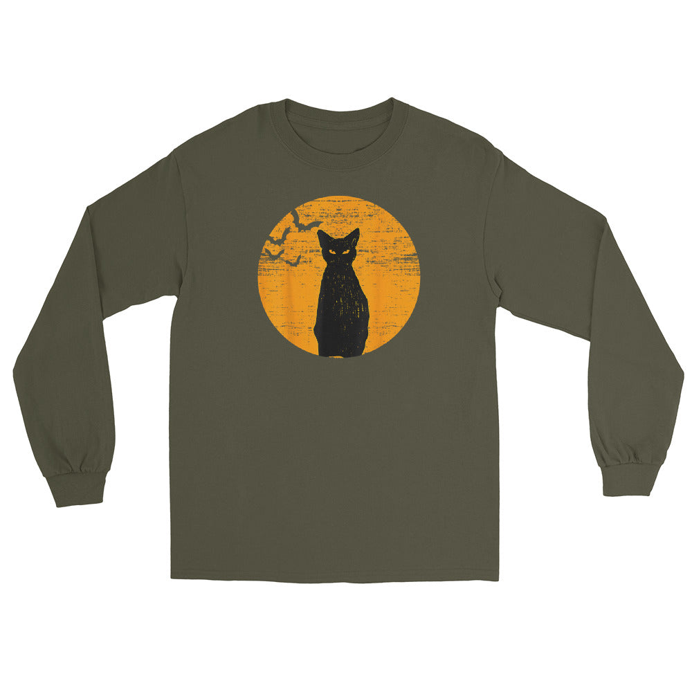 Unisex Long Sleeve Tee Vintage Black Cat Moon