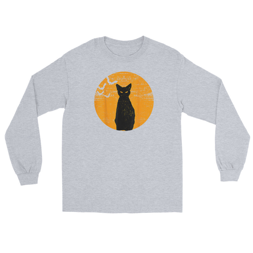 Unisex Long Sleeve Tee Vintage Black Cat Moon