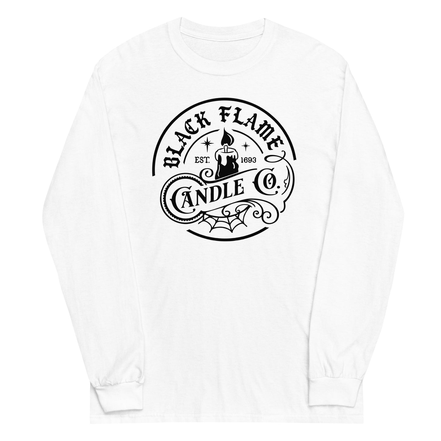 Unisex Long Sleeve Tee Black Flame Candle Co Black Ink