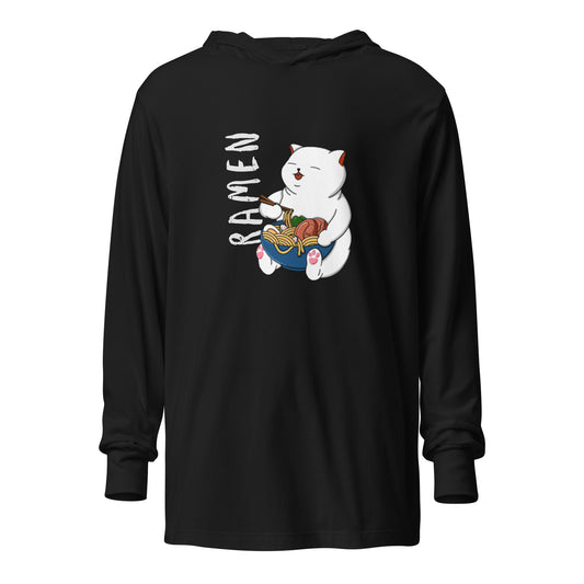 Hooded Long Sleeve Tee White Ramen Cat