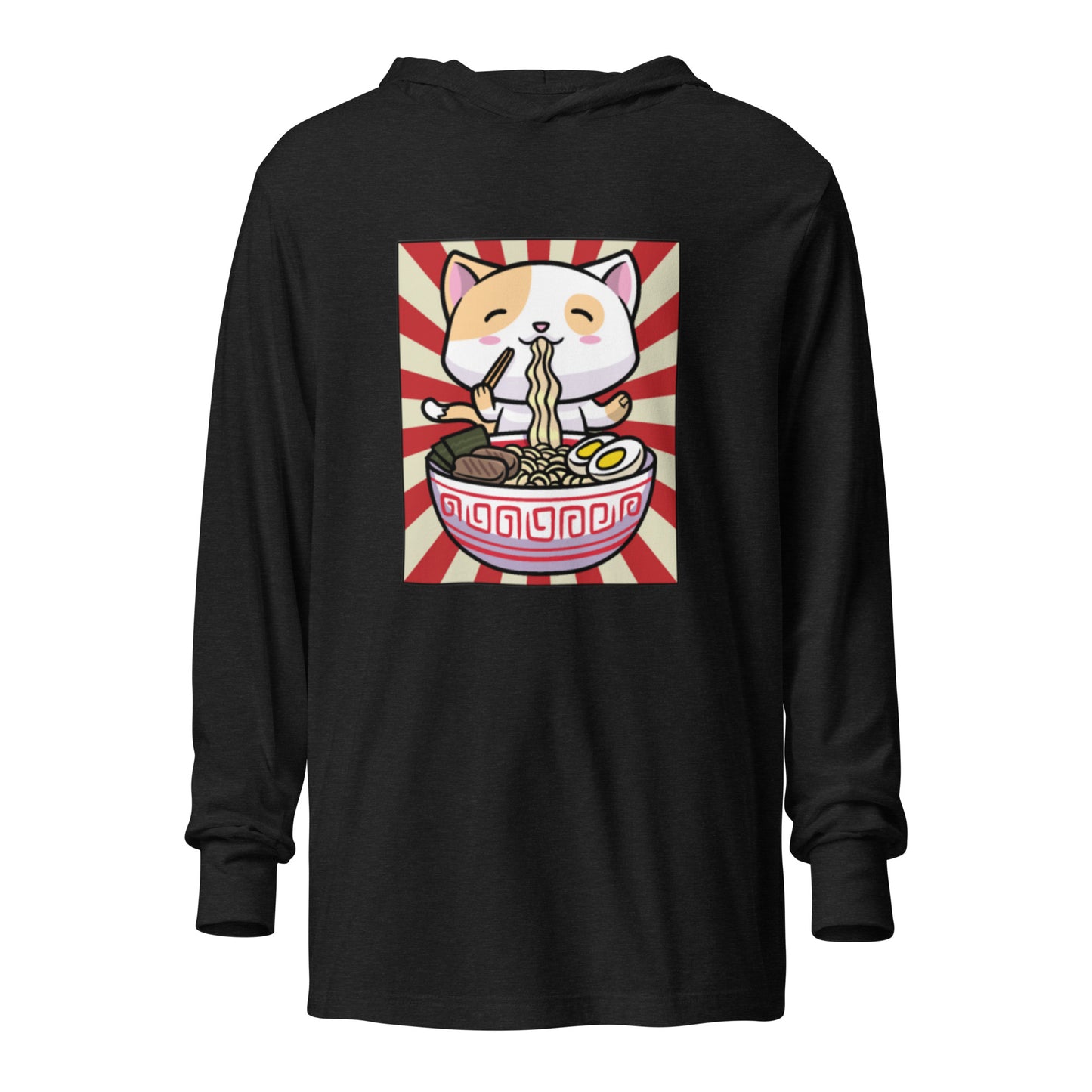 Hooded Long Sleeve Tee White Ramen Cat