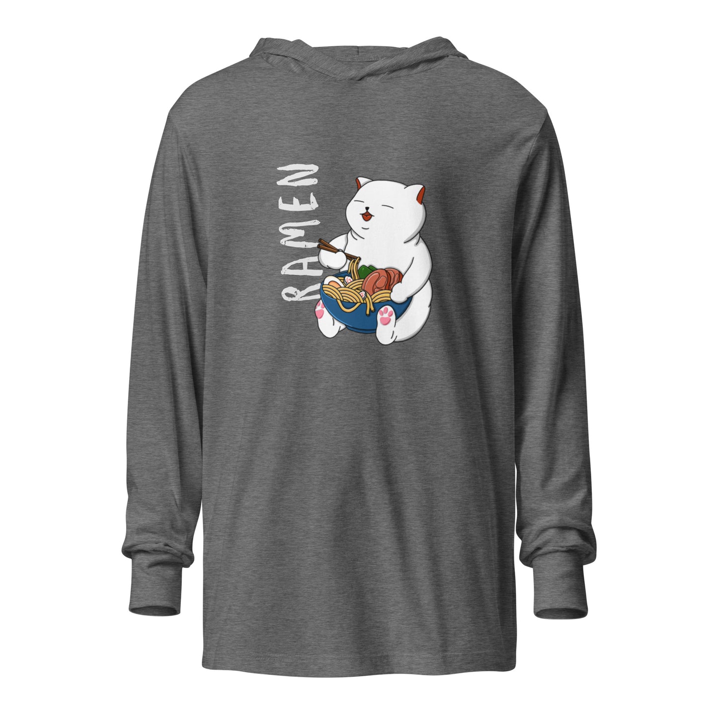 Hooded Long Sleeve Tee White Ramen Cat