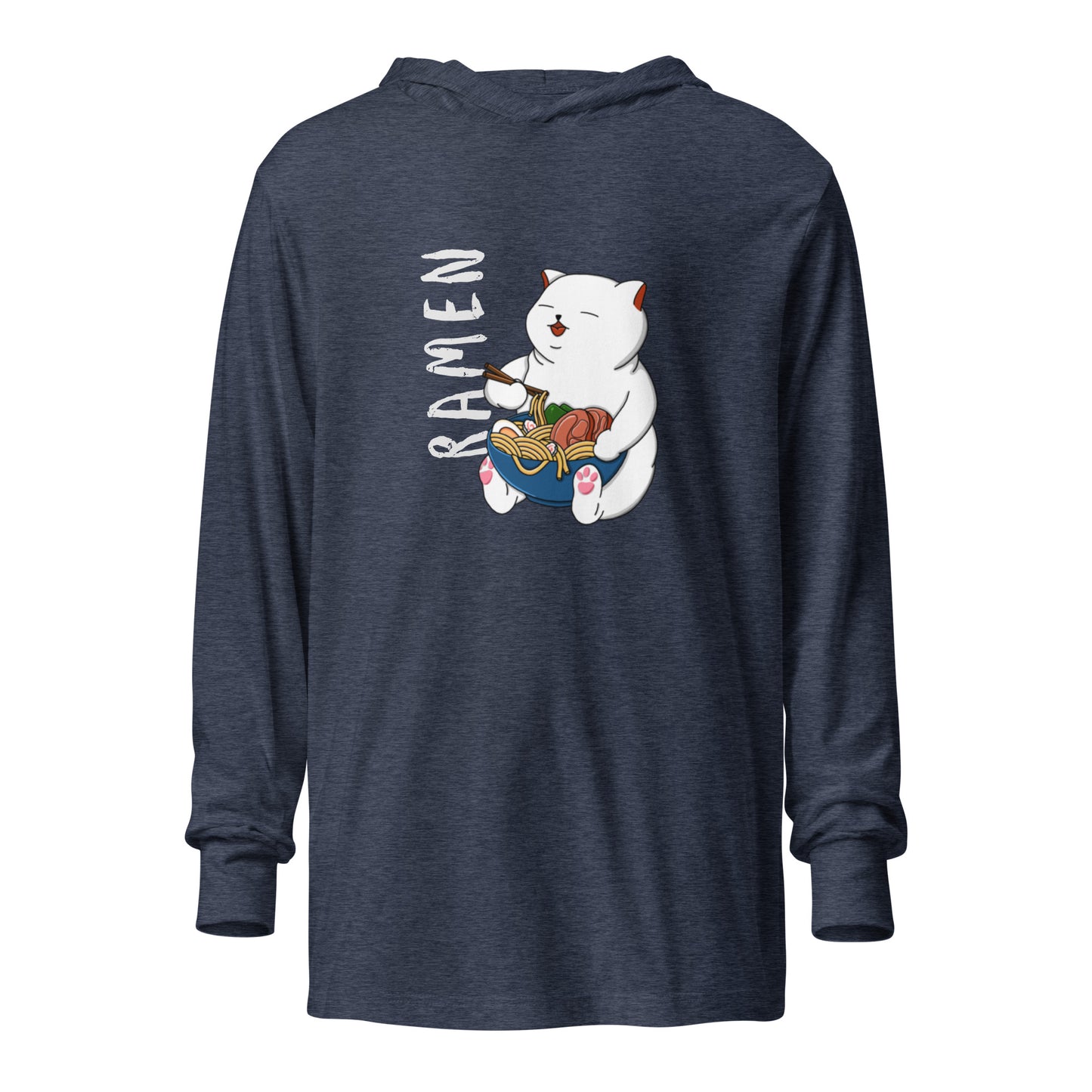 Hooded Long Sleeve Tee White Ramen Cat