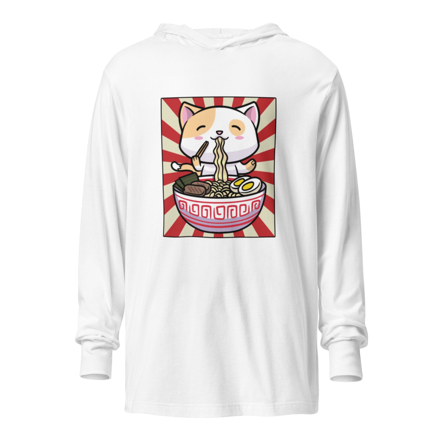 Hooded Long Sleeve Tee White Ramen Cat