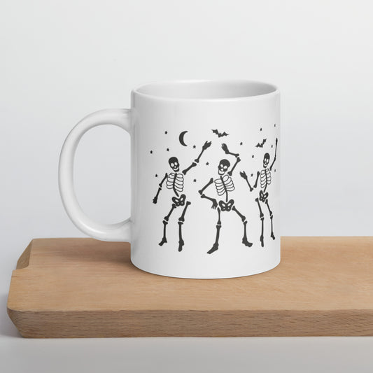 White Glossy 15oz Mug Dancing Skellies