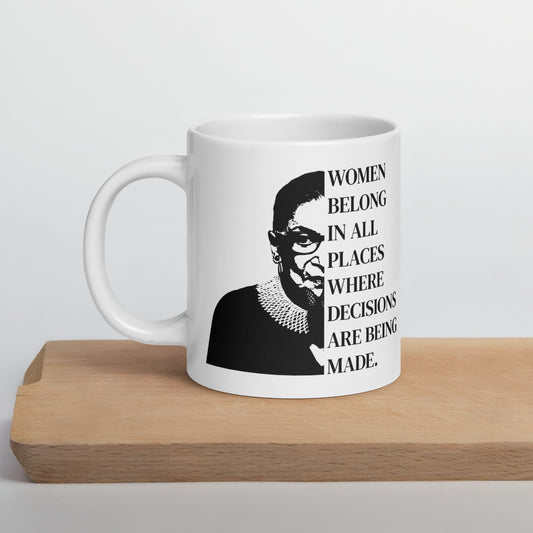 White Glossy 20oz Mug RBG Women Belong