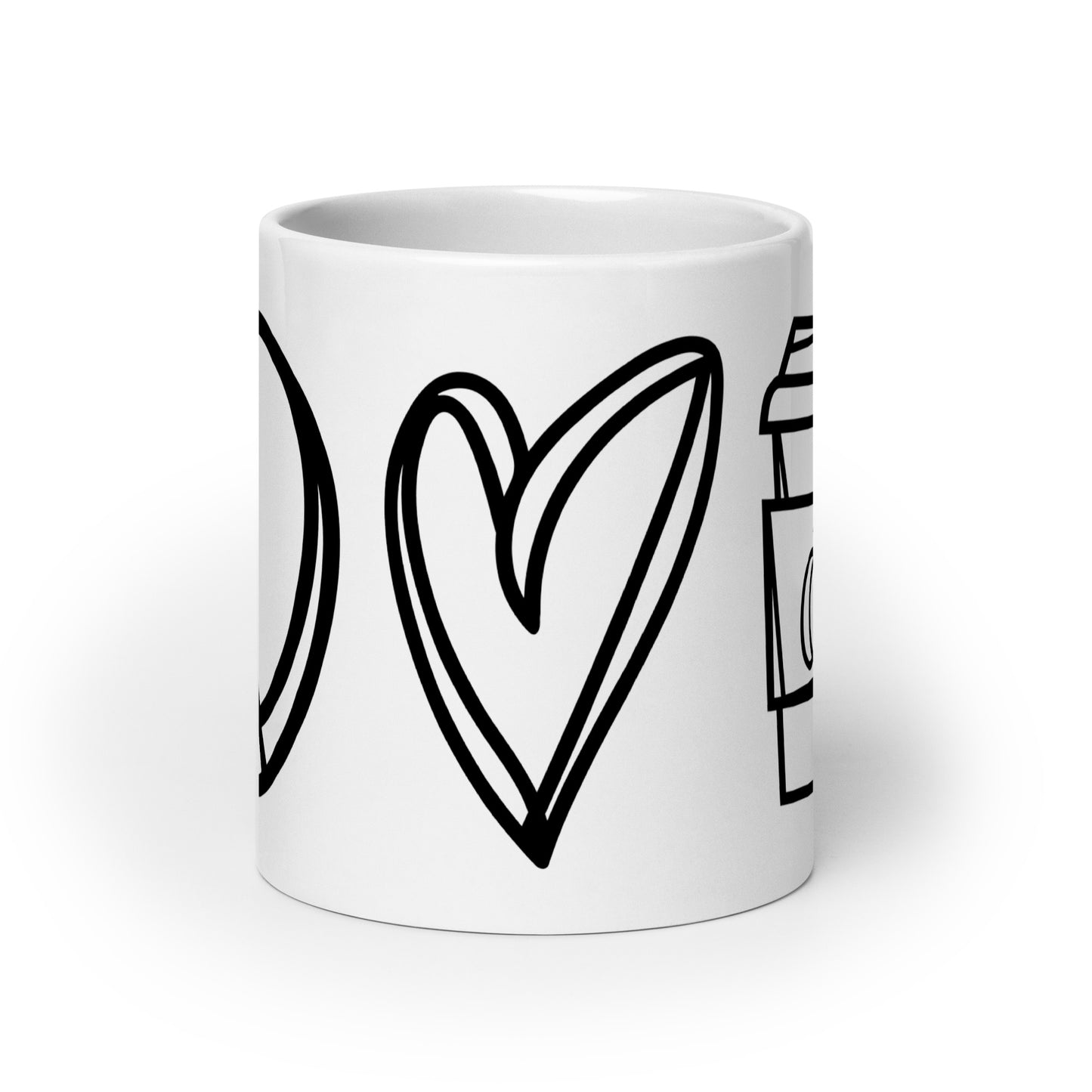 White Glossy 20oz Mug Peace Love Pumpkin Spice