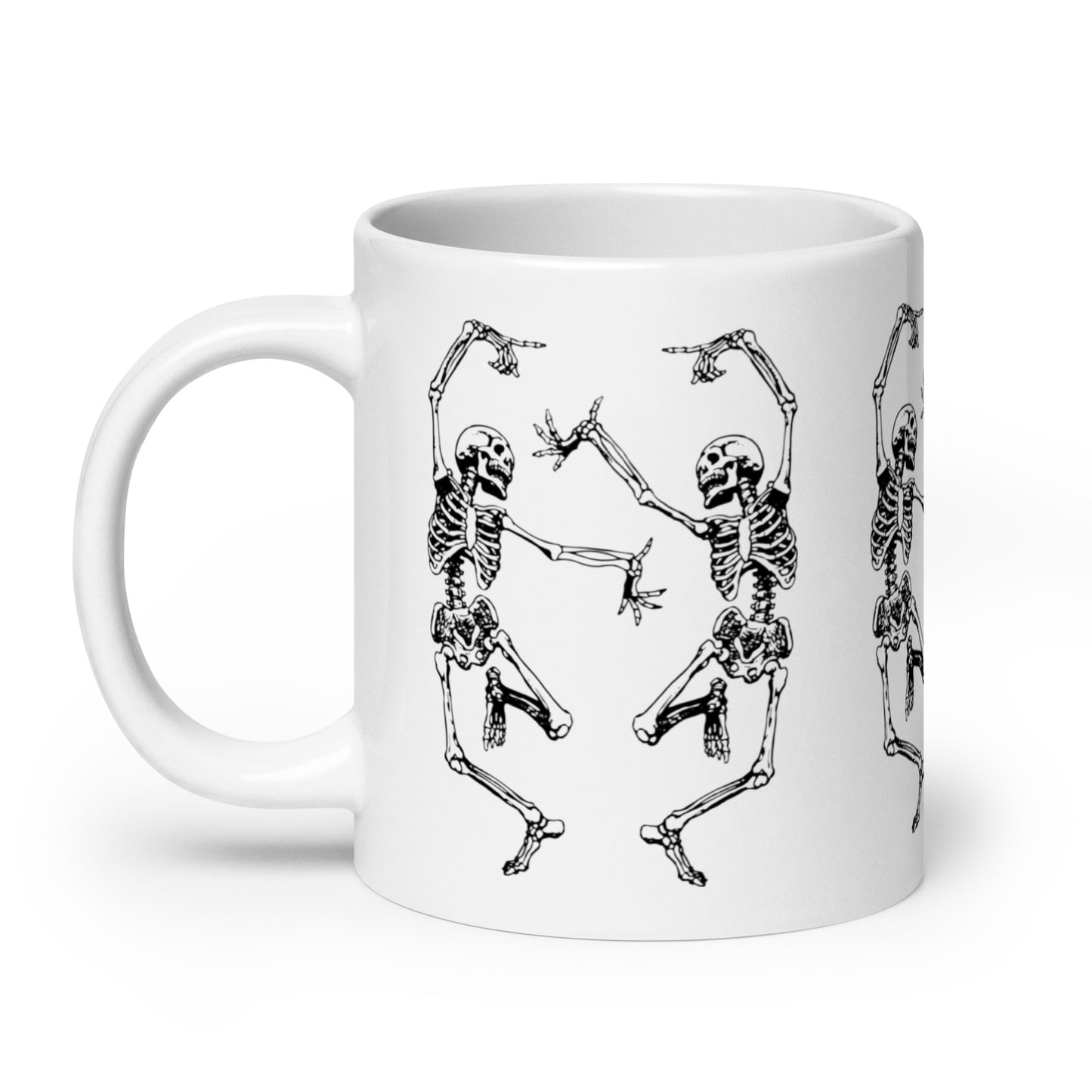 White Glossy 20oz Mug Dancing Skeletons