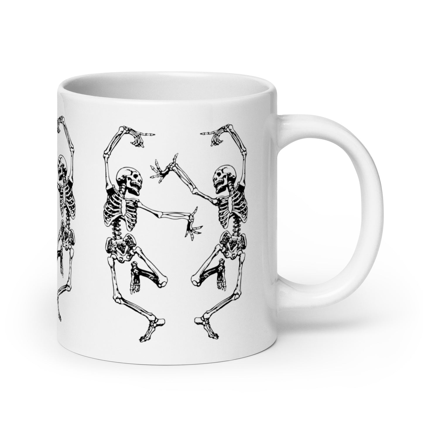 White Glossy 20oz Mug Dancing Skeletons