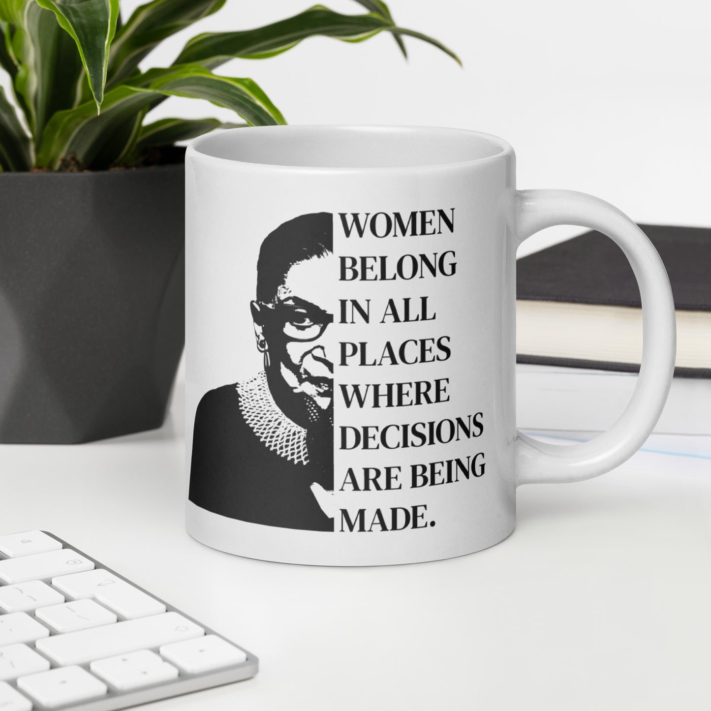 White Glossy 20oz Mug RBG Women Belong