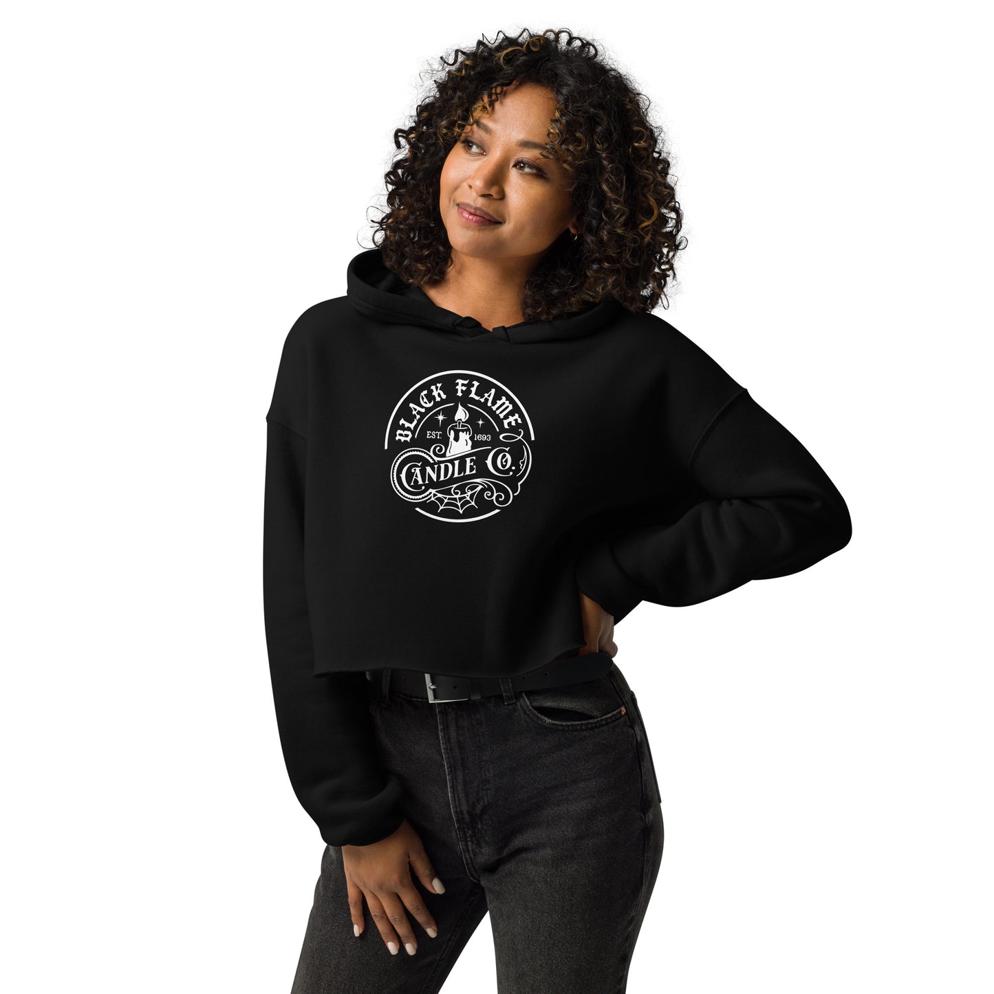 Women's Crop Hoodie Black Flame Candle Co