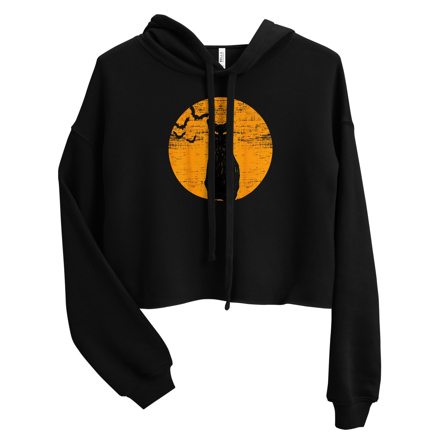 Women's Crop Hoodie Black Cat Vintage