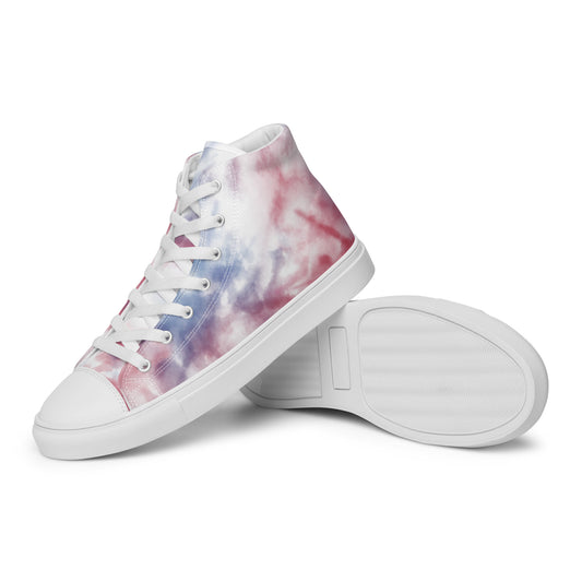 Women’s High Top Canvas Shoes Red White and Blue Faded Tie Dye