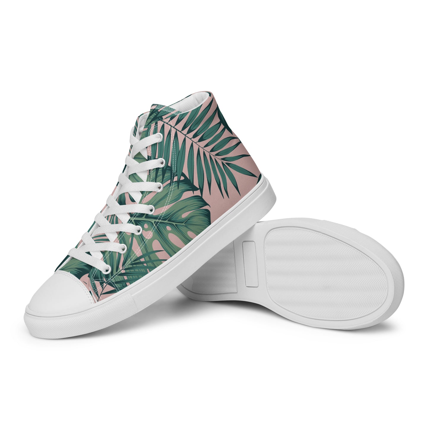 Women’s High Top Canvas Shoes Pink Green Fronds