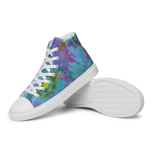 Women’s High Top Canvas Shoes Blue Rainbow Tie Dye