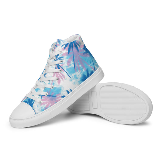 Women’s High Top Canvas Shoes Pink and Blue Palm Trees