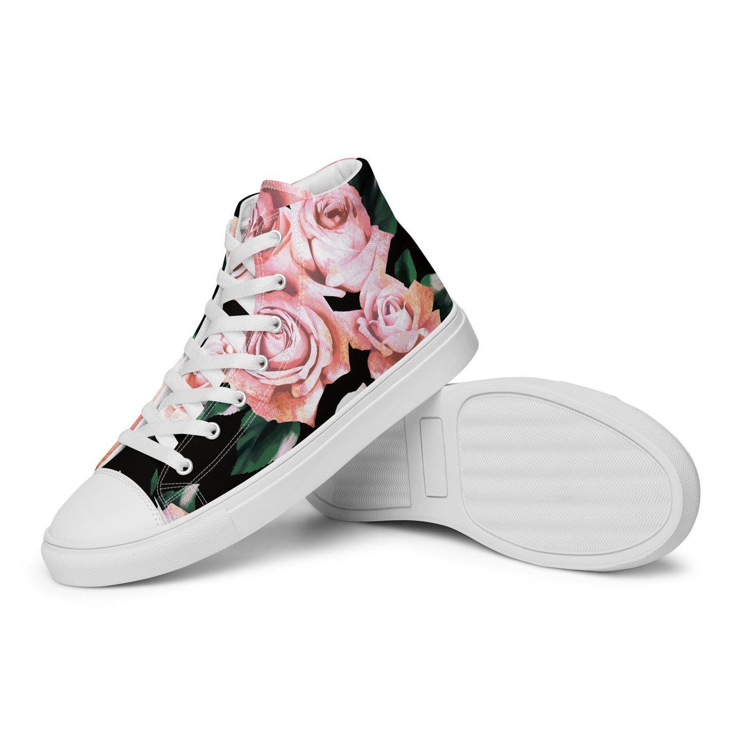 Women’s High Top Canvas Shoes Pink Roses on Black