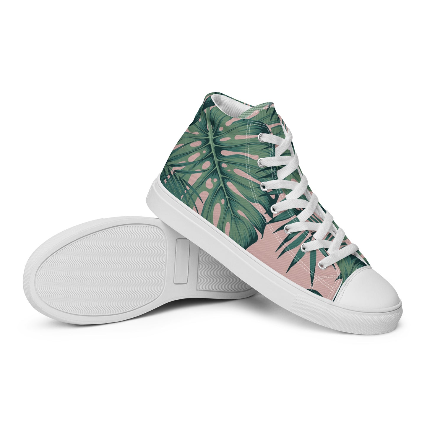 Women’s High Top Canvas Shoes Pink Green Fronds