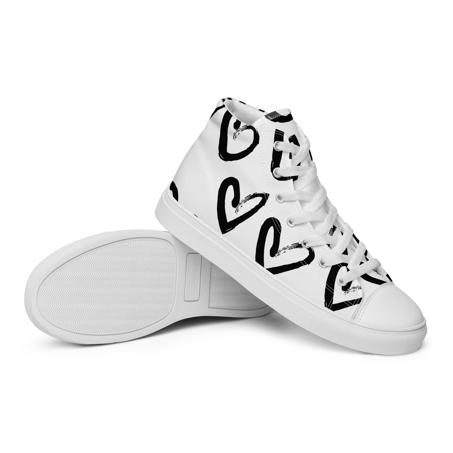 Women’s High Top Canvas Shoes Black Hearts