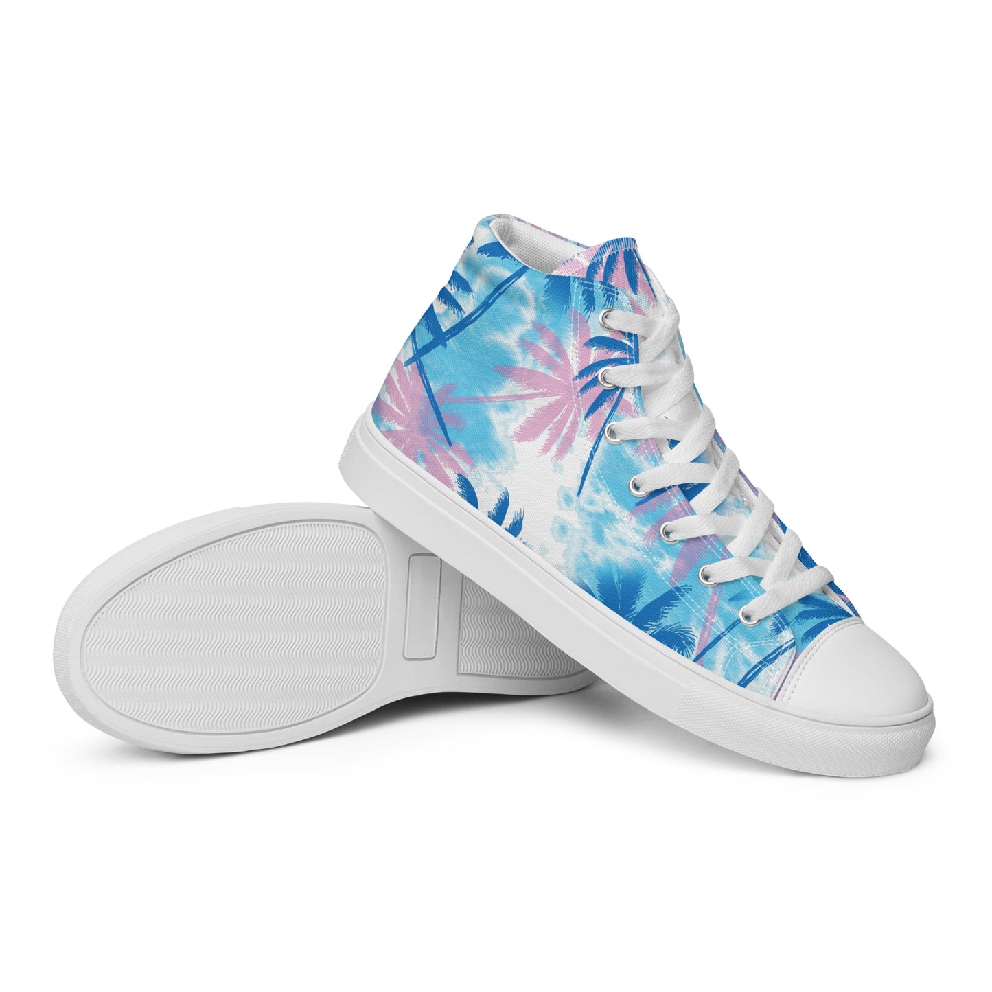 Women’s High Top Canvas Shoes Pink and Blue Palm Trees