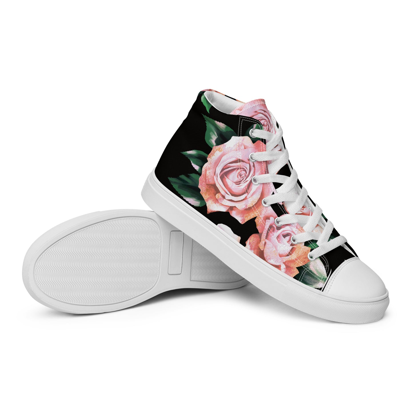 Women’s High Top Canvas Shoes Pink Roses on Black