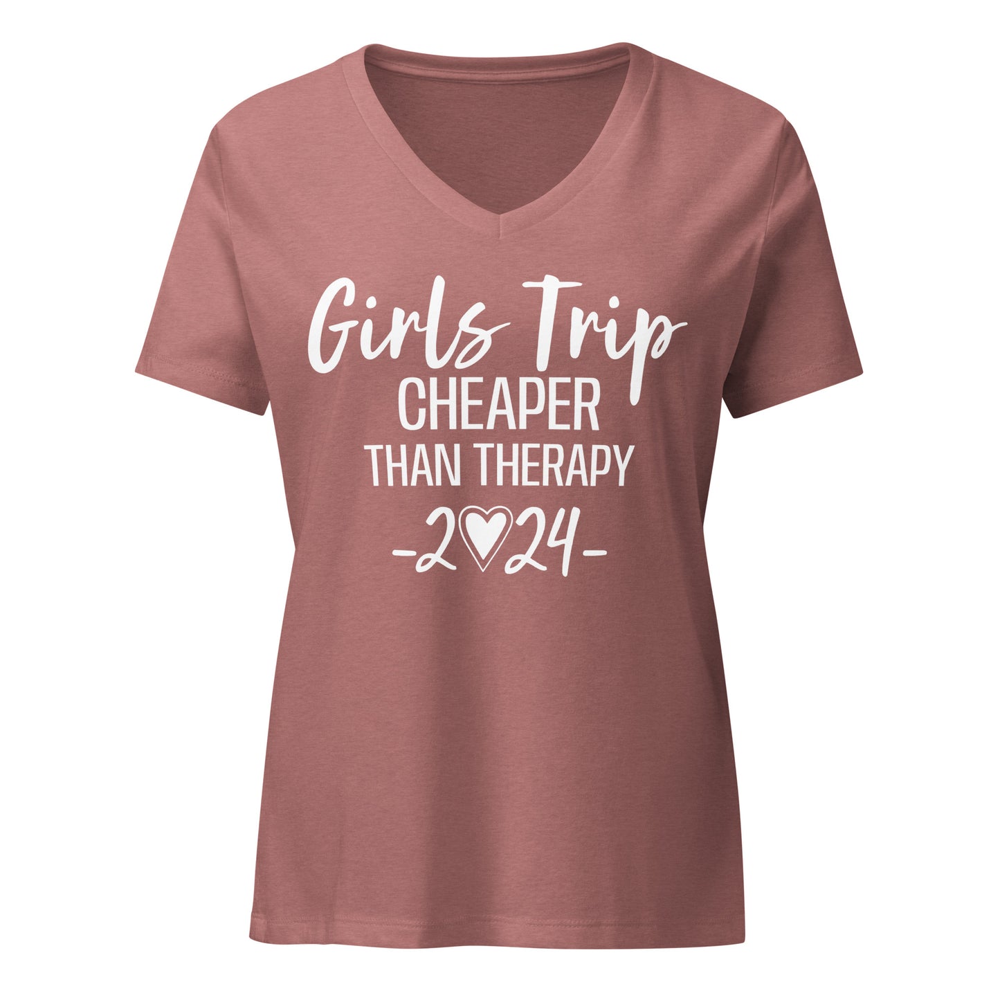 Women’s Relaxed V-neck Tee Girls Trip Cheaper Than Therapy 2024