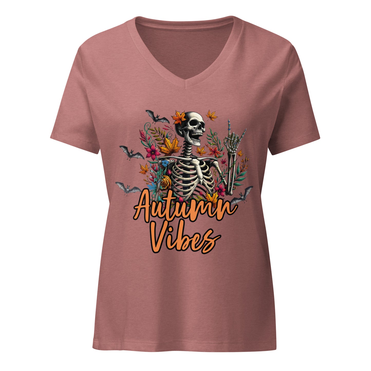 Women’s Relaxed V-neck Tee Autumn Vibes Skellie