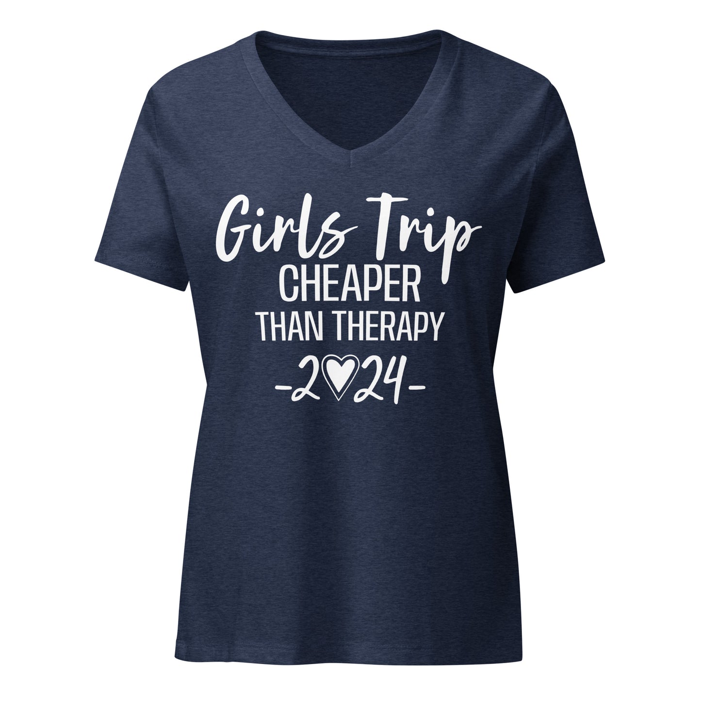 Women’s Relaxed V-neck Tee Girls Trip Cheaper Than Therapy 2024