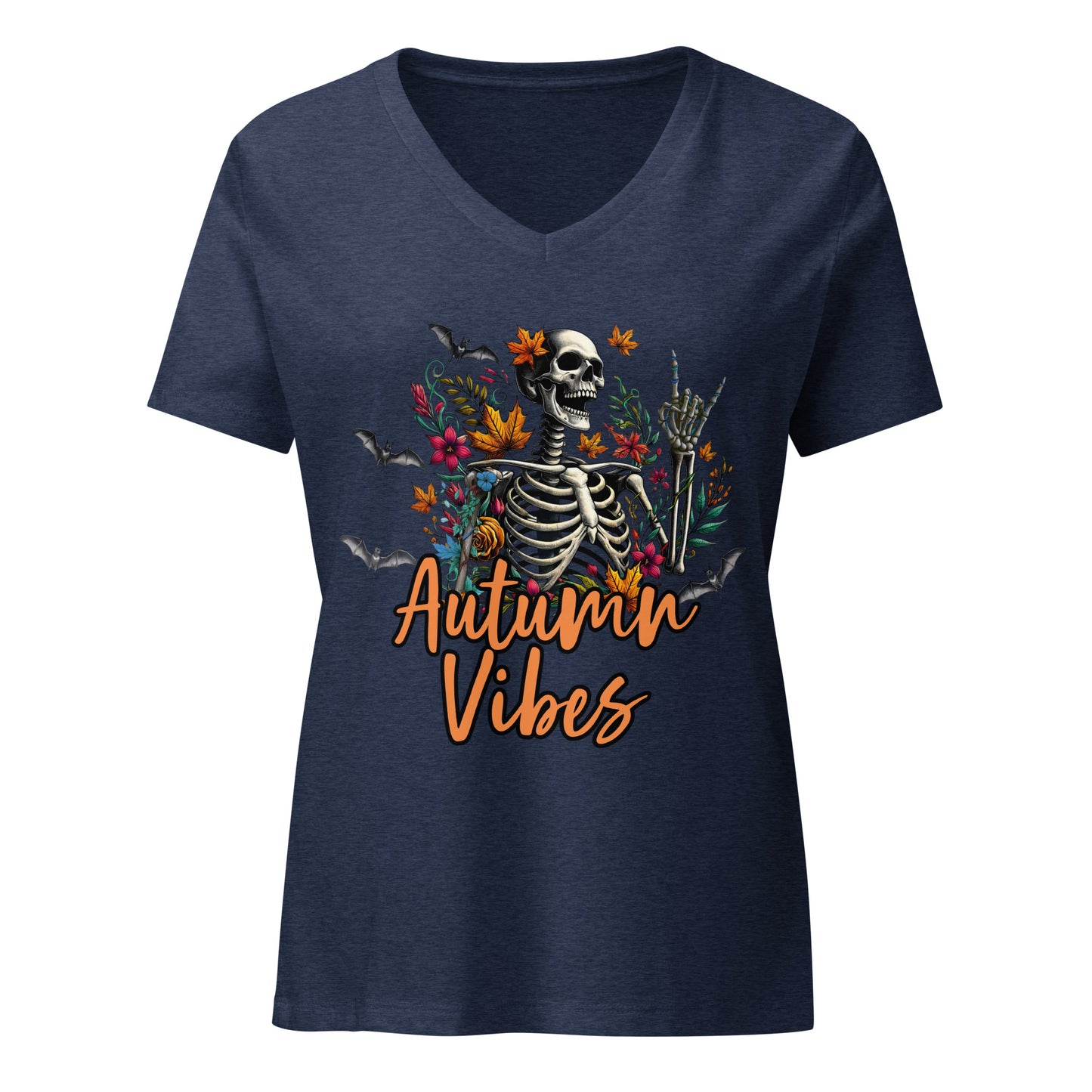 Women’s Relaxed V-neck Tee Autumn Vibes Skellie