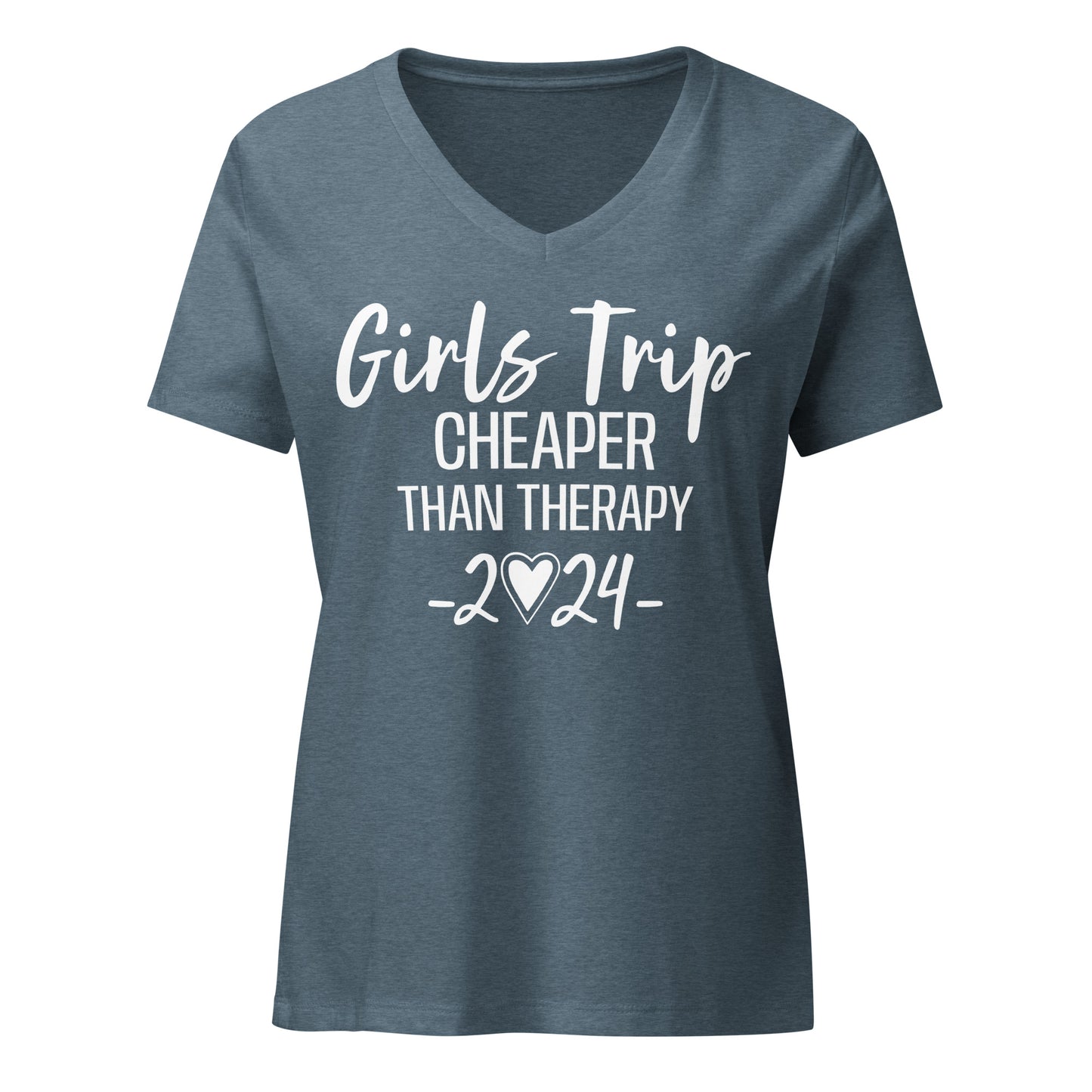 Women’s Relaxed V-neck Tee Girls Trip Cheaper Than Therapy 2024