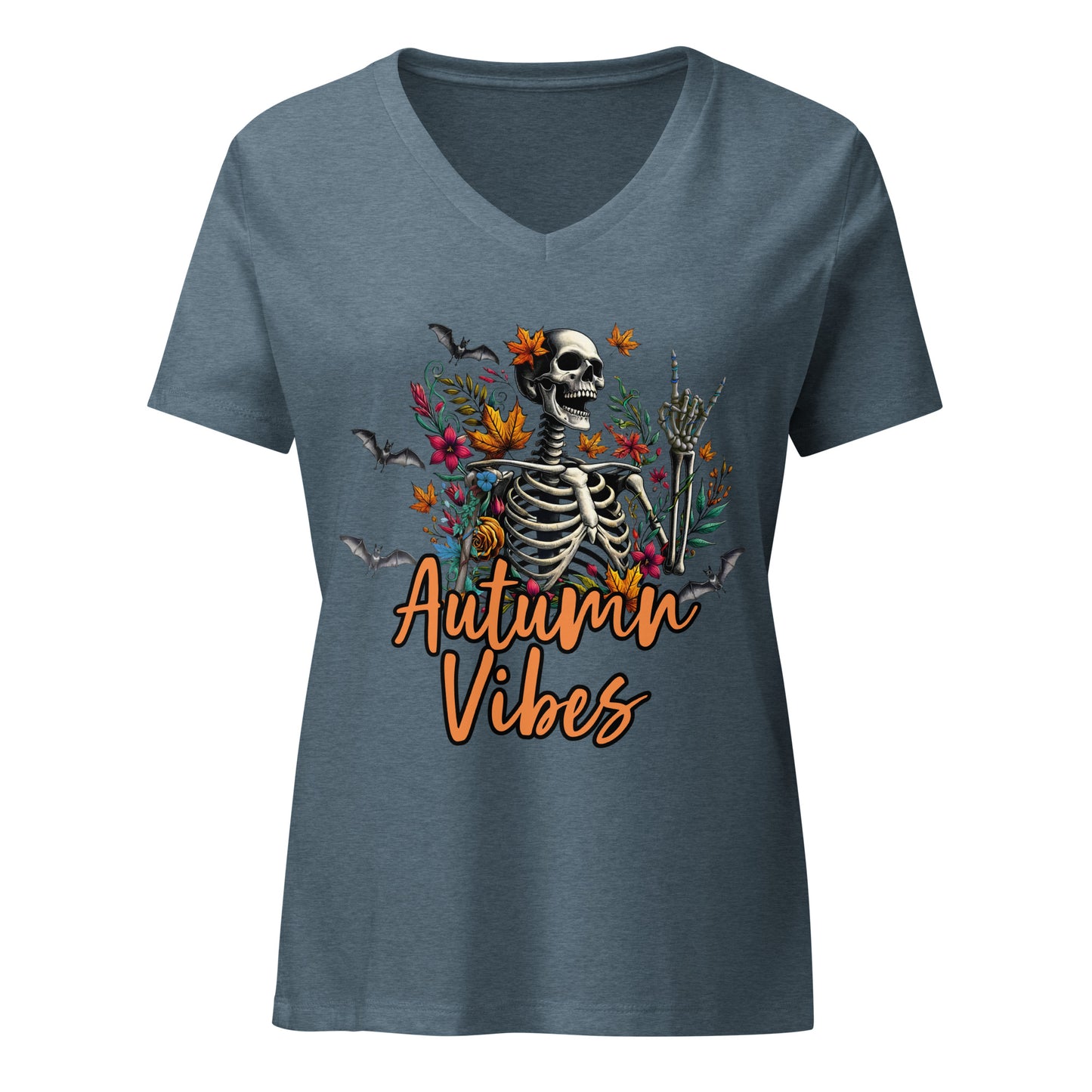 Women’s Relaxed V-neck Tee Autumn Vibes Skellie