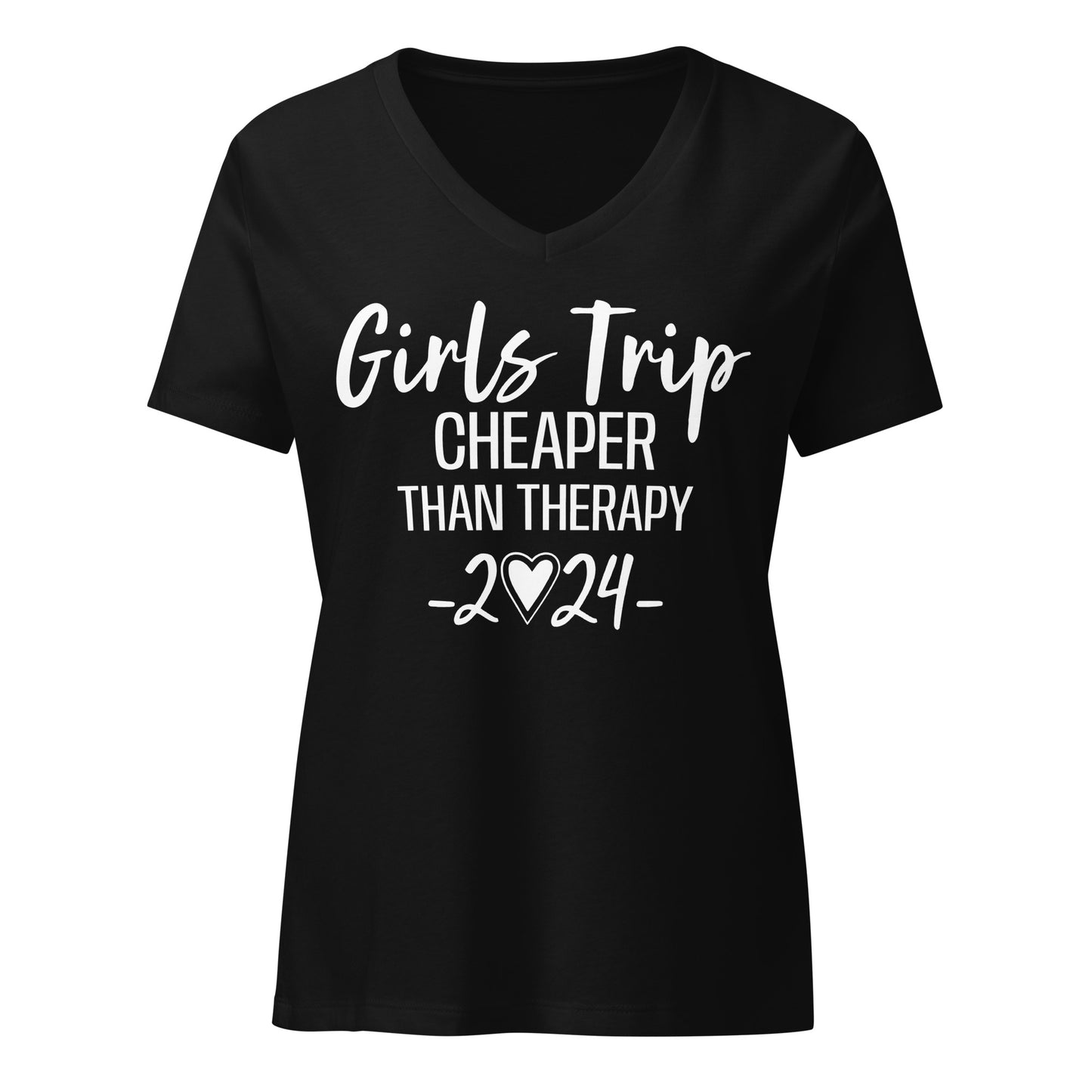 Women’s Relaxed V-neck Tee Girls Trip Cheaper Than Therapy 2024