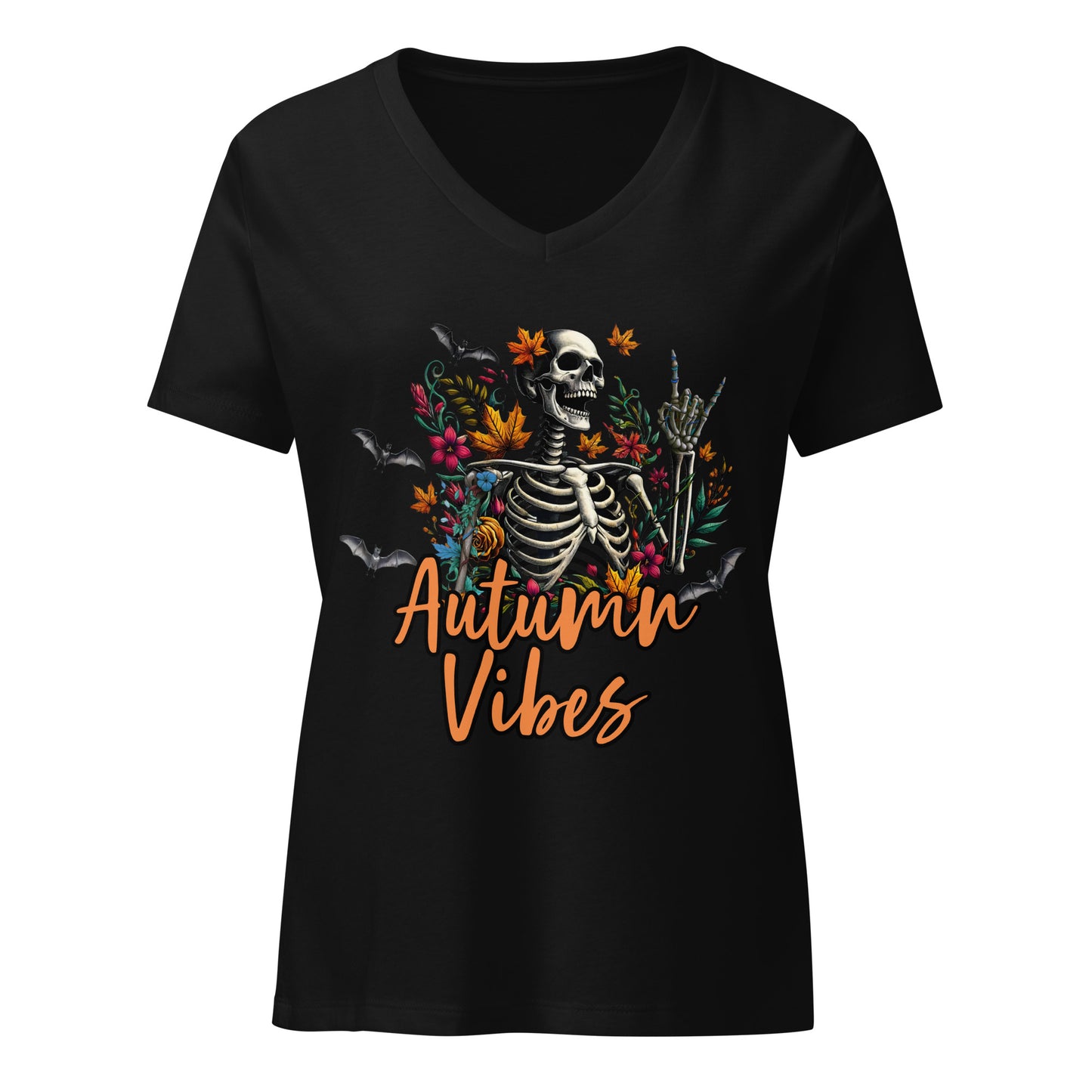 Women’s Relaxed V-neck Tee Autumn Vibes Skellie