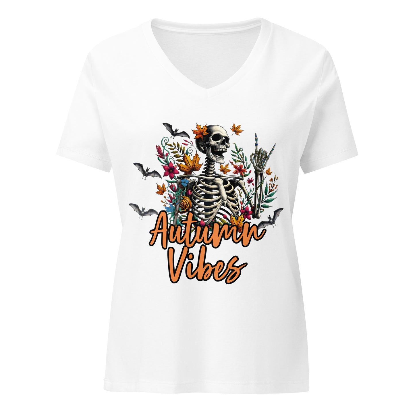 Women’s Relaxed V-neck Tee Autumn Vibes Skellie